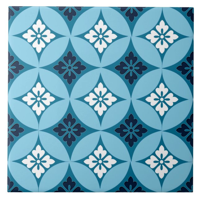 Fartyg med blomstermotif, blått och vitt kakelplatta (Framsidan)