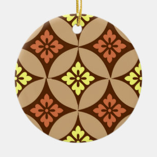 Fartyg med blomstermotif, Brown och Golden Gult Julgransprydnad Keramik