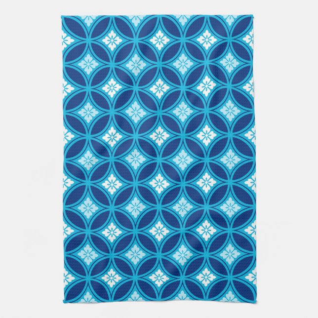 Fartyg med blomstermotif, djup indigo Blue Kökshandduk (Vertikal)