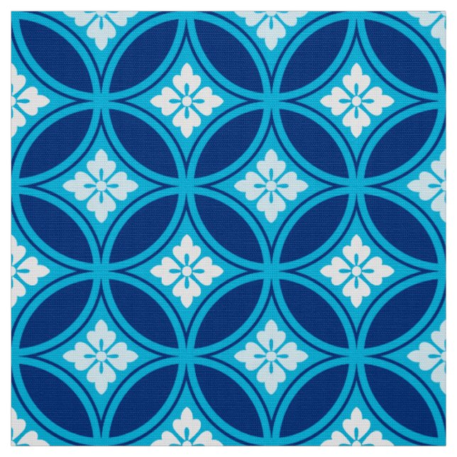 Fartyg med blomstermotif, djup indigo Blue Tyg (Provkarta)
