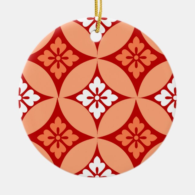 Fartyg med blomstermotif, Mandarin-Orange Julgransprydnad Keramik (Framsidan)