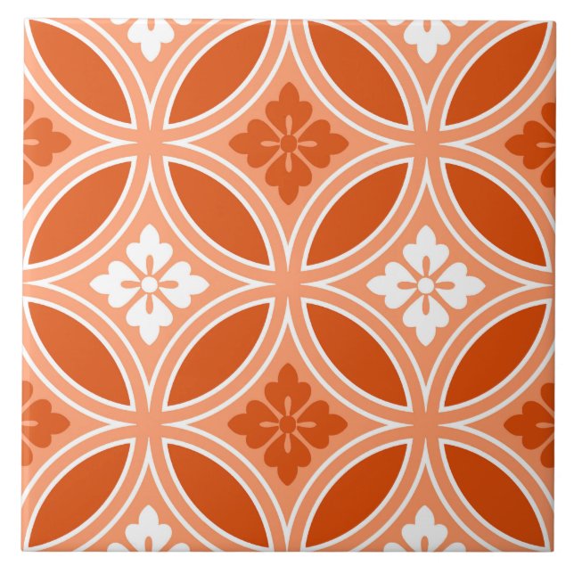 Fartyg med blomstermotif, Mandarin-Orange Kakelplatta (Framsidan)