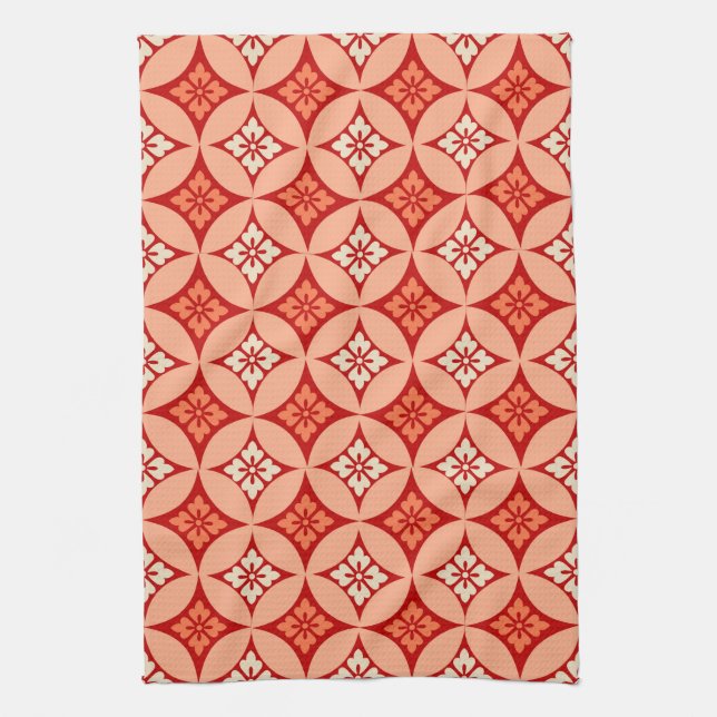 Fartyg med blomstermotif, Mandarin-Orange Kökshandduk (Vertikal)