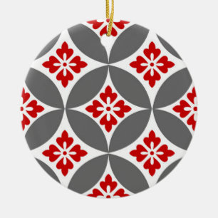 Fartyg med blomstermotif, rött, vitt och Grått Julgransprydnad Keramik