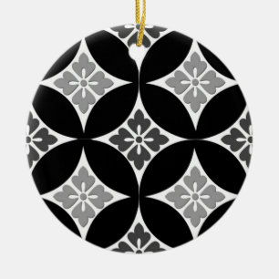 Fartyg med blomstermotif, svart, vitt och Grått Julgransprydnad Keramik