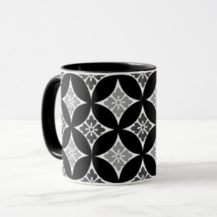 Fartyg med blomstermotif, svart, vitt och Grått Mugg