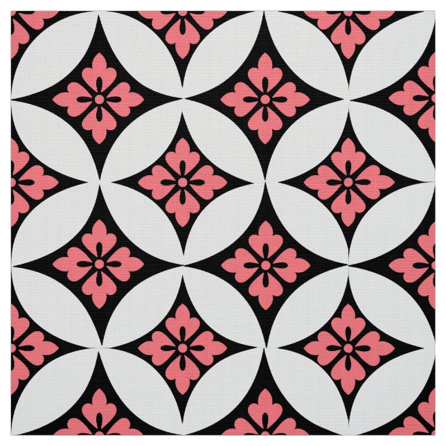 Fartyg med blomstermotif, svart, vitt och Rosa Tyg (Provkarta)
