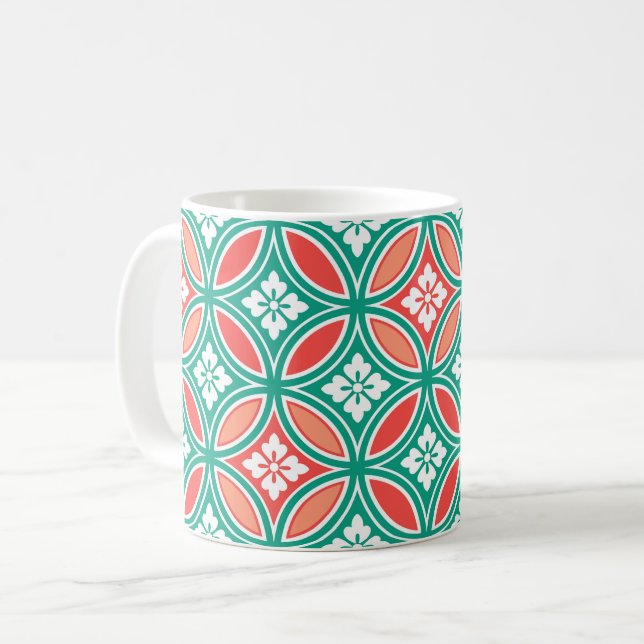 Fartyg med blomstermotif, turkos och korall kaffemugg (Framsida vänster)