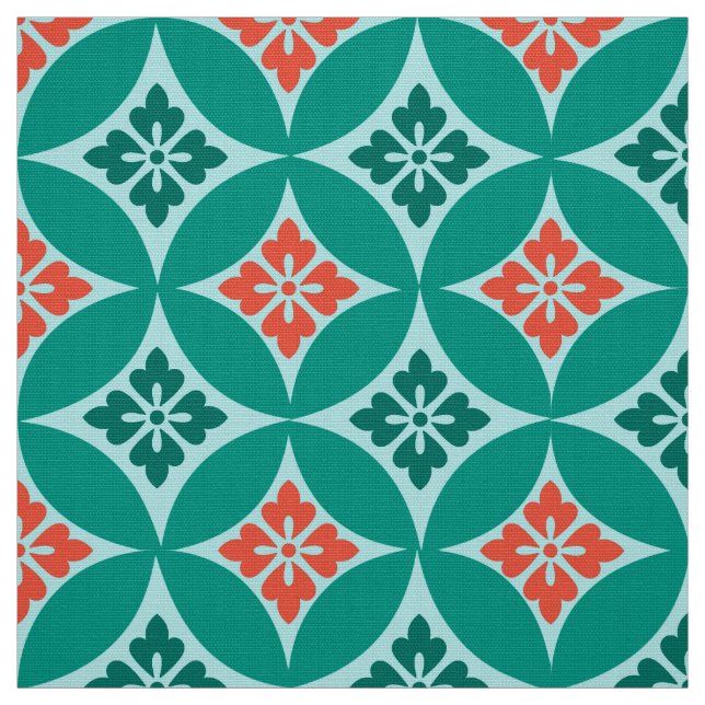 Fartyg med blomstermotif, turkos och korall tyg (Provkarta)