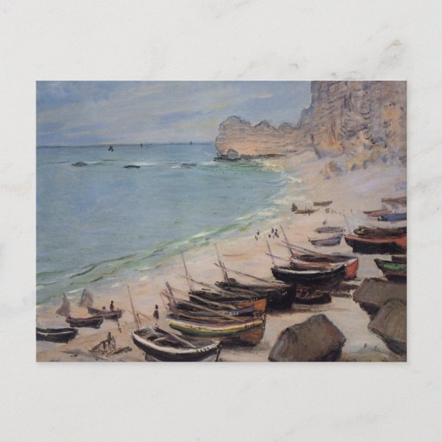 Fartyg på stranden på Etretat - Claude Monet Vykort (Framsida)