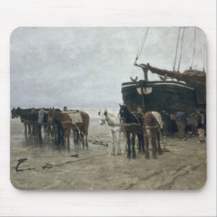 Fartyg på stranden på Scheveningen, 1876 Musmatta