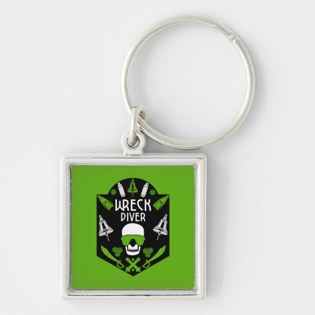 Fartyg Sea Divers Fyrkantig Silverfärgad Nyckelring (Framsidan)