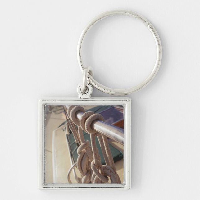 Fartygdäck Fyrkantig Silverfärgad Nyckelring (Framsidan)