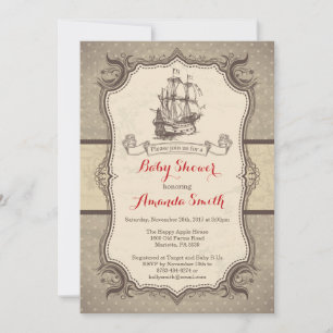 Fartygs Bebis Babyshower Inbjudan Vintage Retro