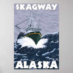 Fartygsscen för fiske - Skagway, Alaska Poster