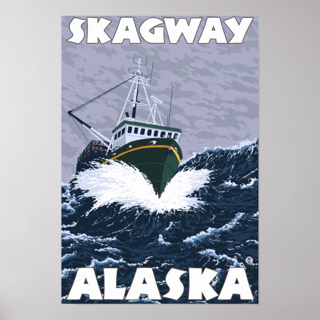 Fartygsscen för fiske - Skagway, Alaska Poster (Framsidan)