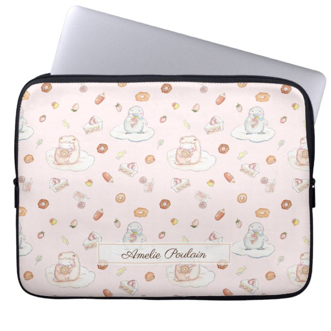 Fårungar Penguin Desserts Mönster Baby Rosa Laptop Fodral (Framsidan)