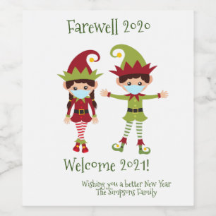 Farväl 2020 Välkommen 2021 Holiday Elf Vin Vinflaska Etikett