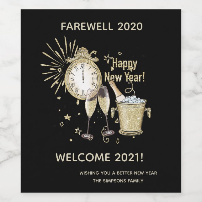 Farväl 2020 Välkommen 2021 Nyårs Guld Vinflaska Etikett (Singel etikett)