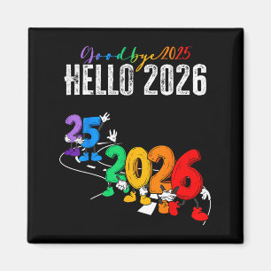 Farväl 2025 Hej 2026 Rolig Tecknad Nyår Pojke Magnet