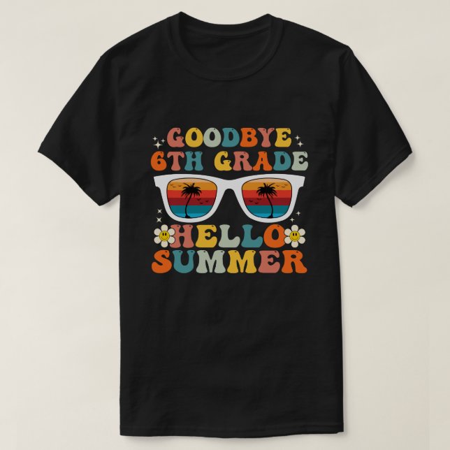 Farväl 6:e klass Hej sommar, Groovy Sjätte klass T Shirt (Design framsida)