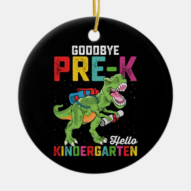 Farväl förskola, hej förskoleklass, T-Rex skolan Julgransprydnad Keramik (Framsidan)