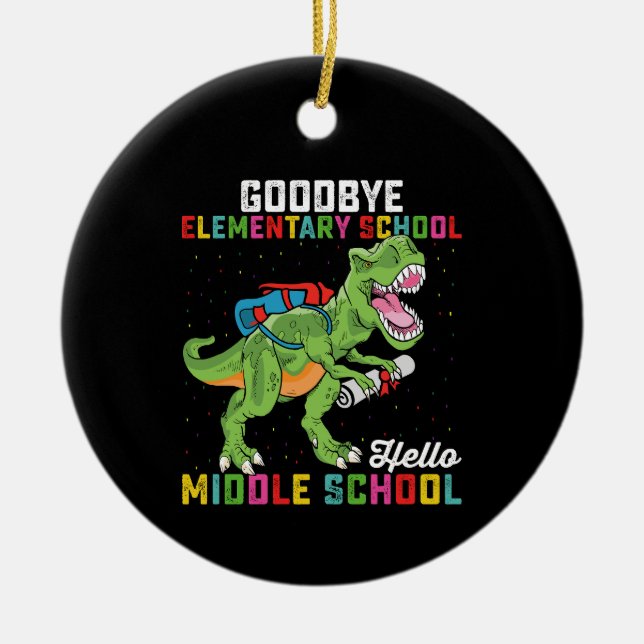 Farväl grundskola, hej mellanstadiet T-Rex Julgransprydnad Keramik (Framsidan)