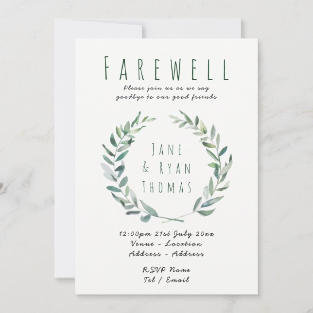 Farväl Lämnande partiinbjudan Rustic Löv Inbjudningar (Framsida)