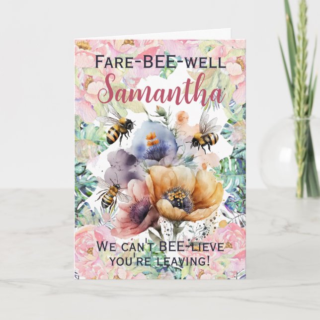 Farväl Lämnar Blommigt Bee Kort (Framsida)