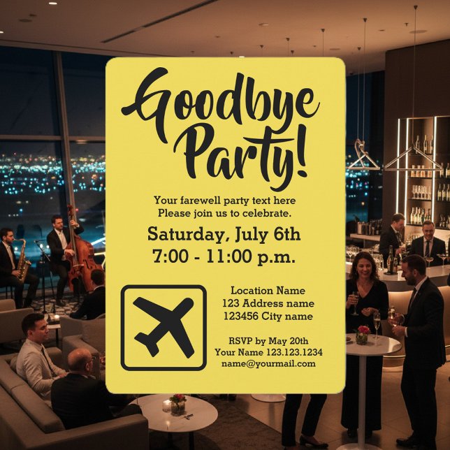 Farväl med att ta bort partiinbjudningar inbjudningar (goodbye party invitation template)