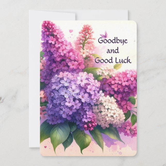 Farväl och Lycka Lilacs Blomma Platt Kort (Framsida)