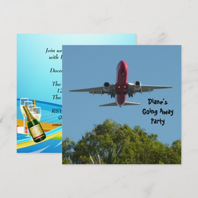 Farväl Party-inbjudan Flygplan Bra hej då Inbjudningar (Fram/baksida)