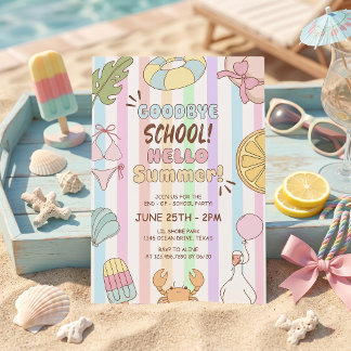Farväl skola Hej sommarfest ränder Inbjudningar