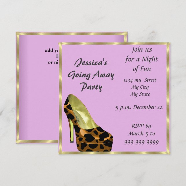 Farwell Party-inbjudan bra Adjö Rosa Inbjudningar (Fram/baksida)