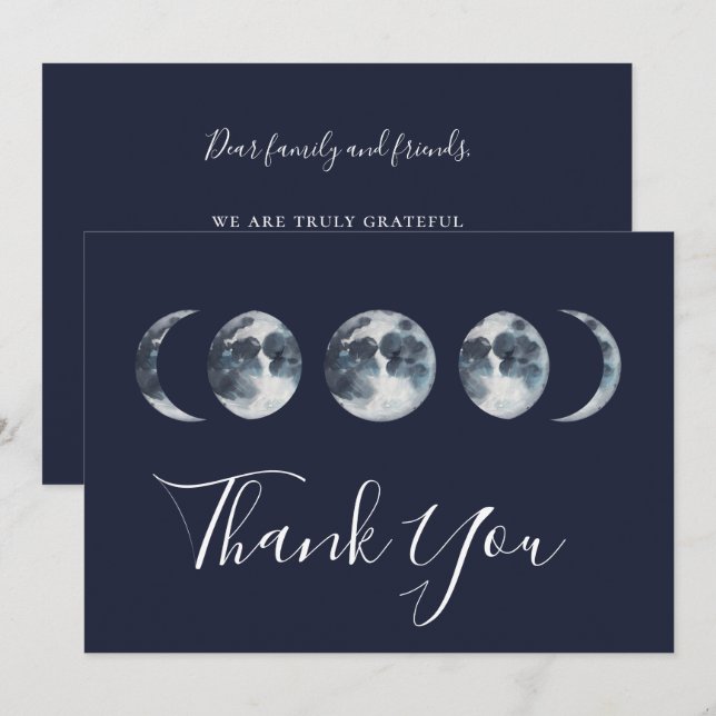 Fas med blå kelestial Måne Tack Kort (Fram/baksida)