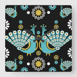 Fasaner Peacock Art Fyrkantig Klocka