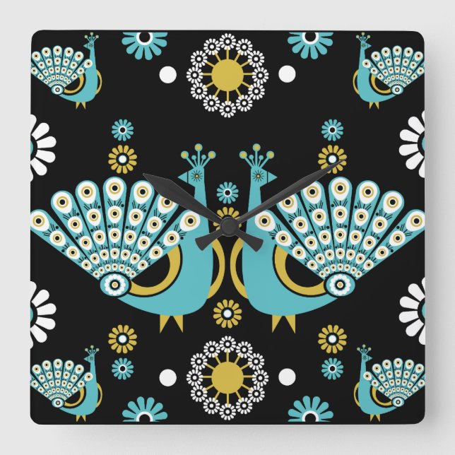 Fasaner Peacock Art Fyrkantig Klocka (Framsida)