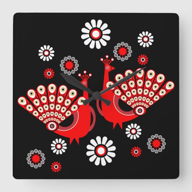 Fasaner Peacock Art Fyrkantig Klocka (Framsida)