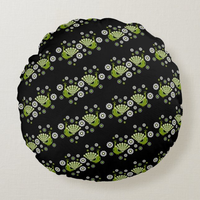 Fasaner Peacock Art Rund Kudde (Framsidan)