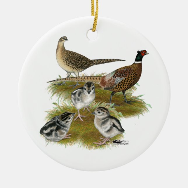 Fasanfamilj Julgransprydnad Keramik (Framsidan)