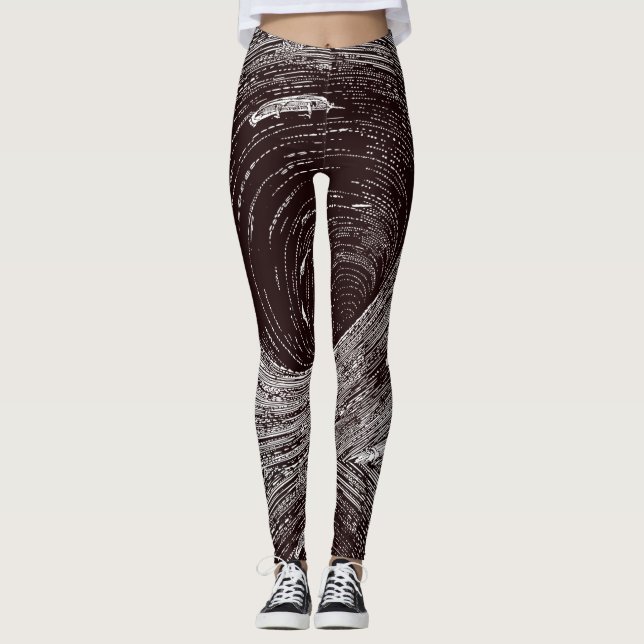 Fascinating Retro Black & White Vortex  Leggings (Framsida)