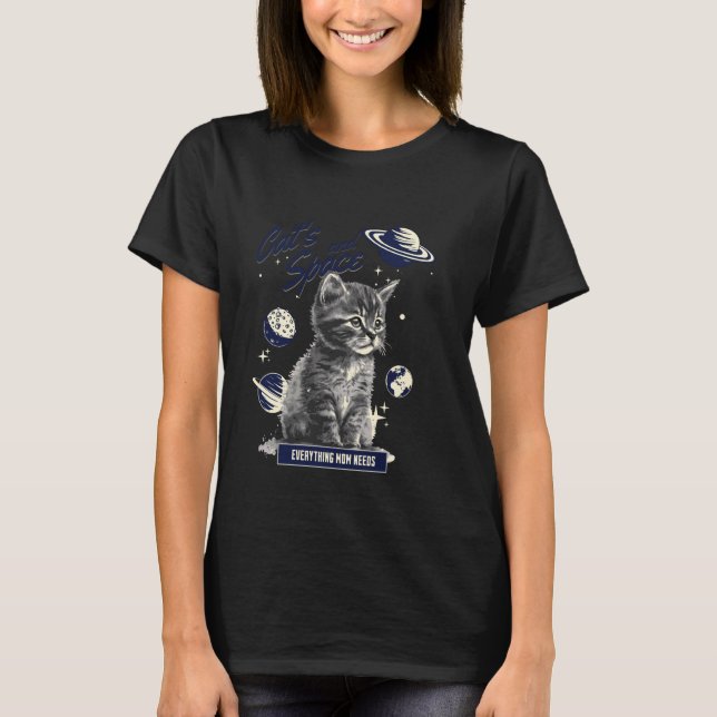 Fascinerande katt- och rymddesign t shirt (Framsida)