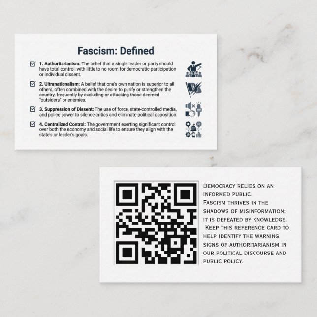 Fascism Definierat: Anpassat Rallyhandout med QR-k Visitkort (Fram/baksida)