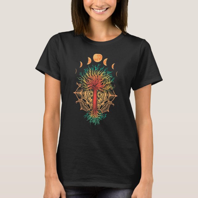 Faser av Måne Retro 60:s 70:e Livets träd Gr T Shirt (Framsida)