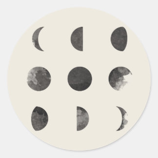 Faser i Måne Lunar Watercolor Runt Klistermärke