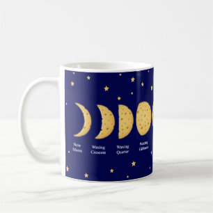 Faser i Måne med Stars Cheese Lunar Chart Kaffemugg