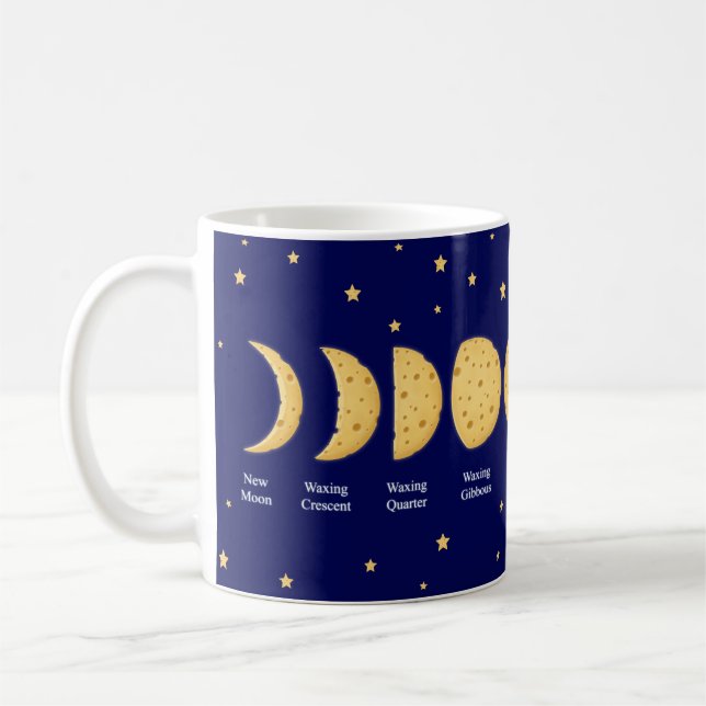 Faser i Måne med Stars Cheese Lunar Chart Kaffemugg (Vänster)