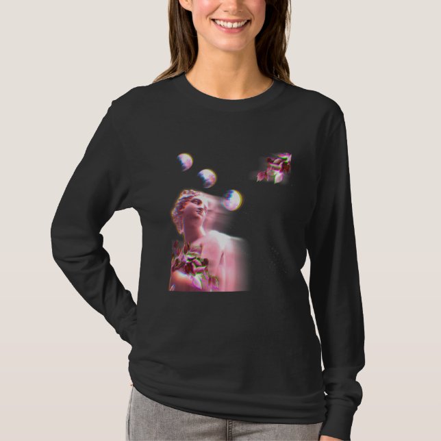 Faser med färgstark Rosa Gradient Classic Art Måne T Shirt (Framsida)