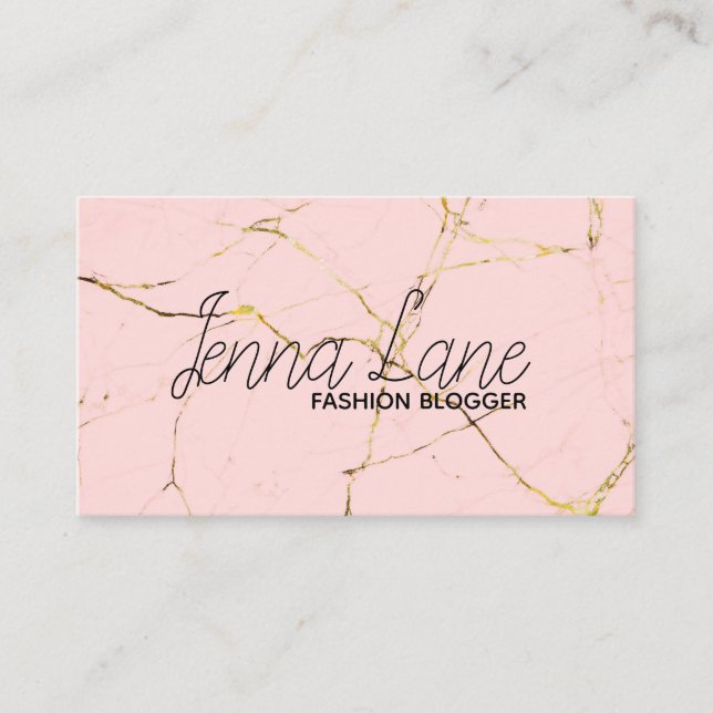 fashion blogger marble modern pink business card visitkort (Framsida)