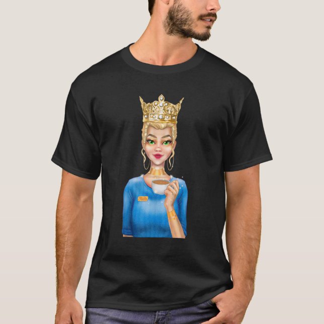 Fashion Blonde Queen Holding Cup of Coffee Hand Dr T Shirt (Framsida)